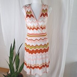 Lili Sidonio Molly Bracken stretch sweater knit zig zag sleeveless dress Sz M